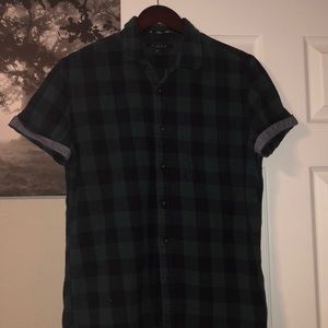 Green and Black Plaid Button up